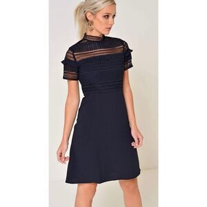 NWOT VILA Allers High Neck Knitted Top Navy Blue Mini Dress Size XS